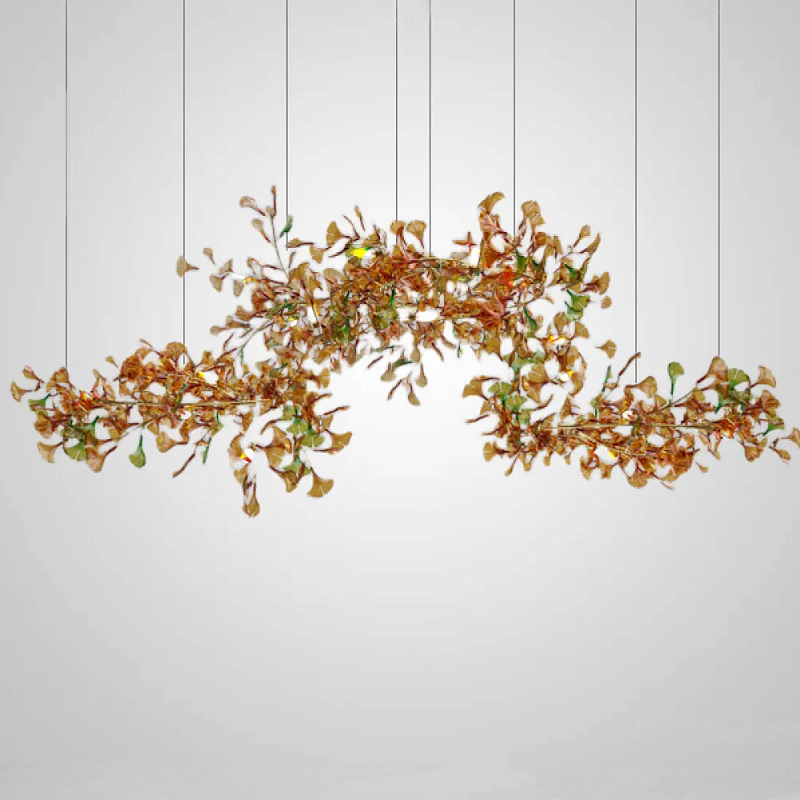 Люстра на ветвистом каркасе с листьями Horizontal Amber Floral Chandelier Янтарный Латунь Люстра на ветвистом каркасе с листьями Horizontal Amber Floral Chandelier Янтарный Латунь во Владивостоке | Loft Concept
