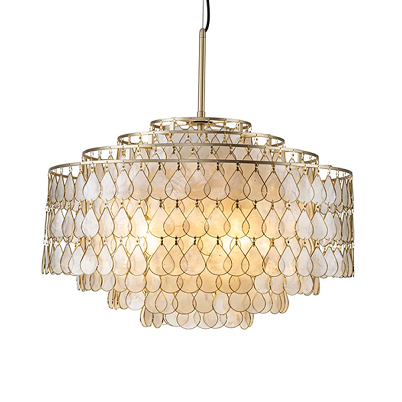 Люстра многоярусная с декором из натуральной морской ракушки Iridescent Light Золотой Перламутровый во Владивостоке | Loft Concept 