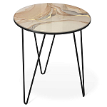 Стол журнальный с круглой столешницей из стекла на 3-х черных ножках Beige Marble варинант исполнения - 1 | Loft Concept во Владивостоке