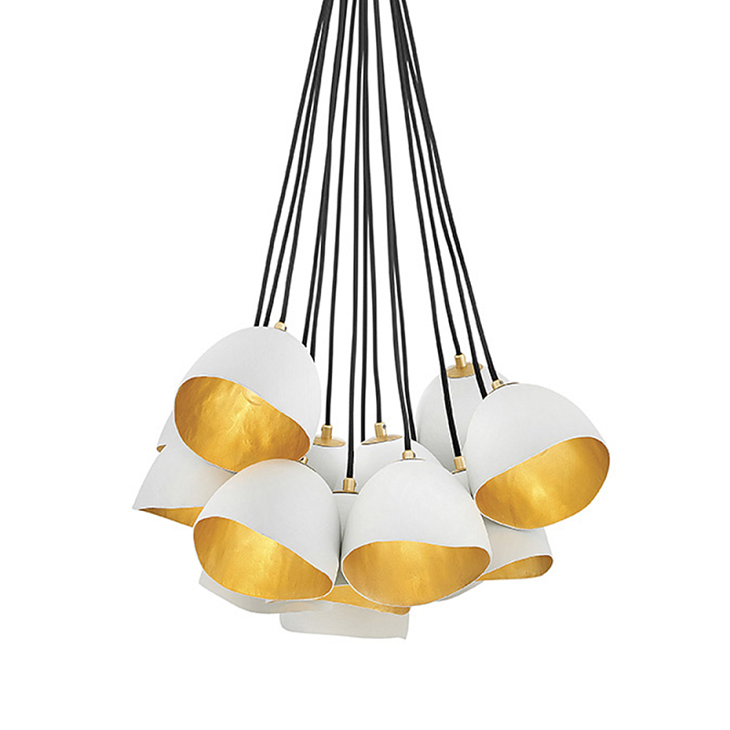 Люстра с 15-ю белыми  плафонами с золотой внутренней поверхностью Hinkley Белый Золотой Черный во Владивостоке | Loft Concept 