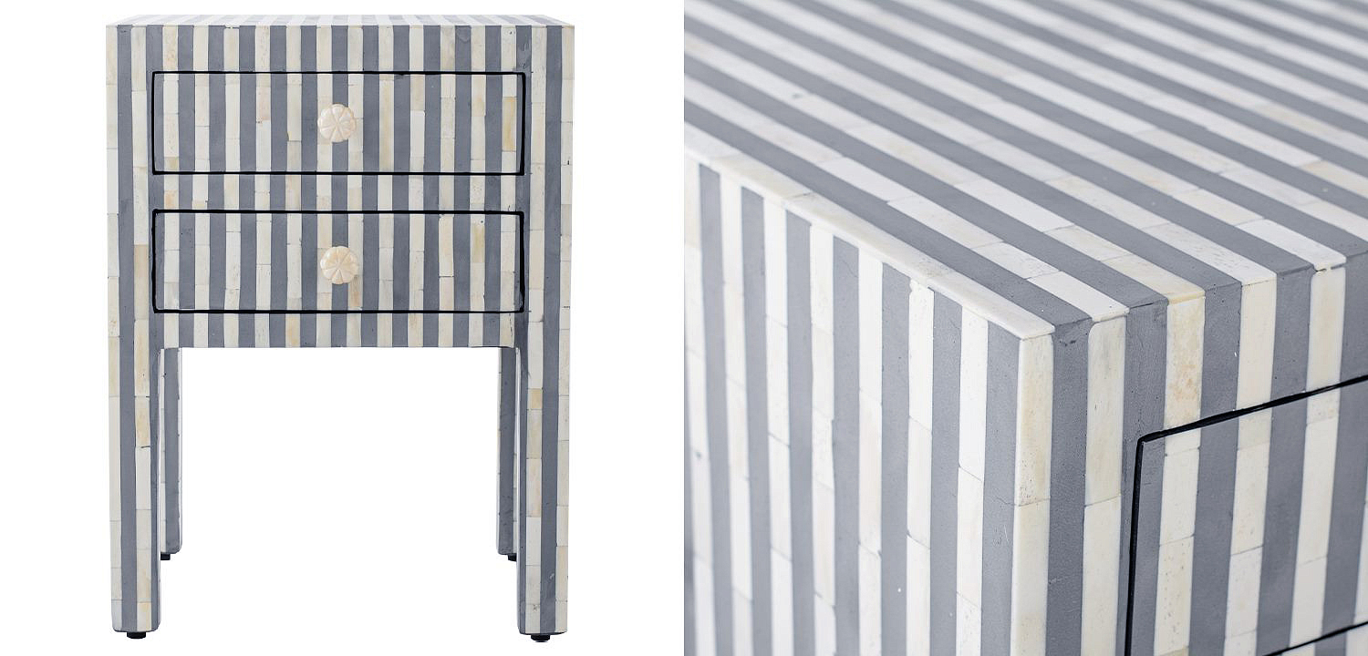 Тумбочка Indian striped Bone Inlay nightstand Тумбочка Indian striped Bone Inlay nightstand - Loft-Concept во Владивостоке