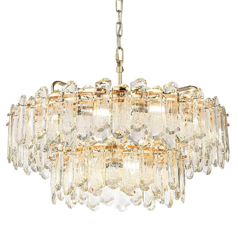 Люстра подвесная двухъярусная с хрустальными овальными подвесками Harmonica Золотой Прозрачный во Владивостоке | Loft Concept 