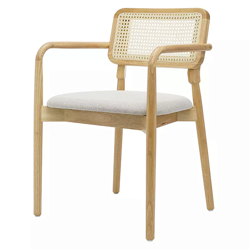 Стул обеденный с мягким сиденьем и спинкой из плетеного ротанга Wood and Textile Chair Бежевый Стул обеденный с мягким сиденьем и спинкой из плетеного ротанга Wood and Textile Chair Бежевый во Владивостоке | Loft Concept