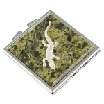 Зеркало двухстороннее квадратное из натурального камня Змеевик с декоративной вставкой в виде ящерицы Silver Stone Mirrors варинант исполнения - 1 | Loft Concept во Владивостоке