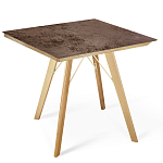 Стол обеденный с коричневой квадратной столешницей из керамики на четырех деревянных ножках Brown Ceramics варинант исполнения - 1 | Loft Concept во Владивостоке