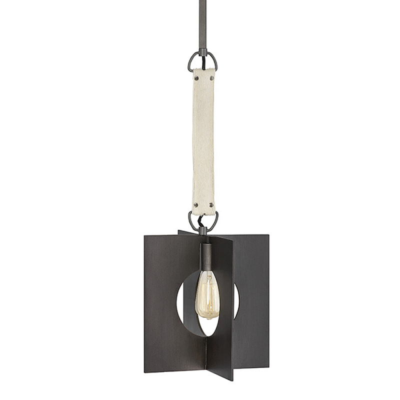 Подвесной светильник с графитовым плафоном и ремнем из натуральной воловьей кожи в индустриальном стиле Hinkley Графит Молочный во Владивостоке | Loft Concept 