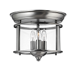 Потолочный светильник в форме фонаря с прозрачным цилиндрическим плафоном и тремя лампами в форме свечей Hinkley варинант исполнения - 1 | Loft Concept во Владивостоке