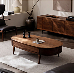 Кофейный стол овальный из дерева с 2-мя ящиками Coffee Walnut Table варинант исполнения - 1 | Loft Concept во Владивостоке