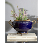 Чаша темно-синяя фарфоровая с бронзовыми ручками и ажурным ободком Eden Garden варинант исполнения - 2 | Loft Concept во Владивостоке