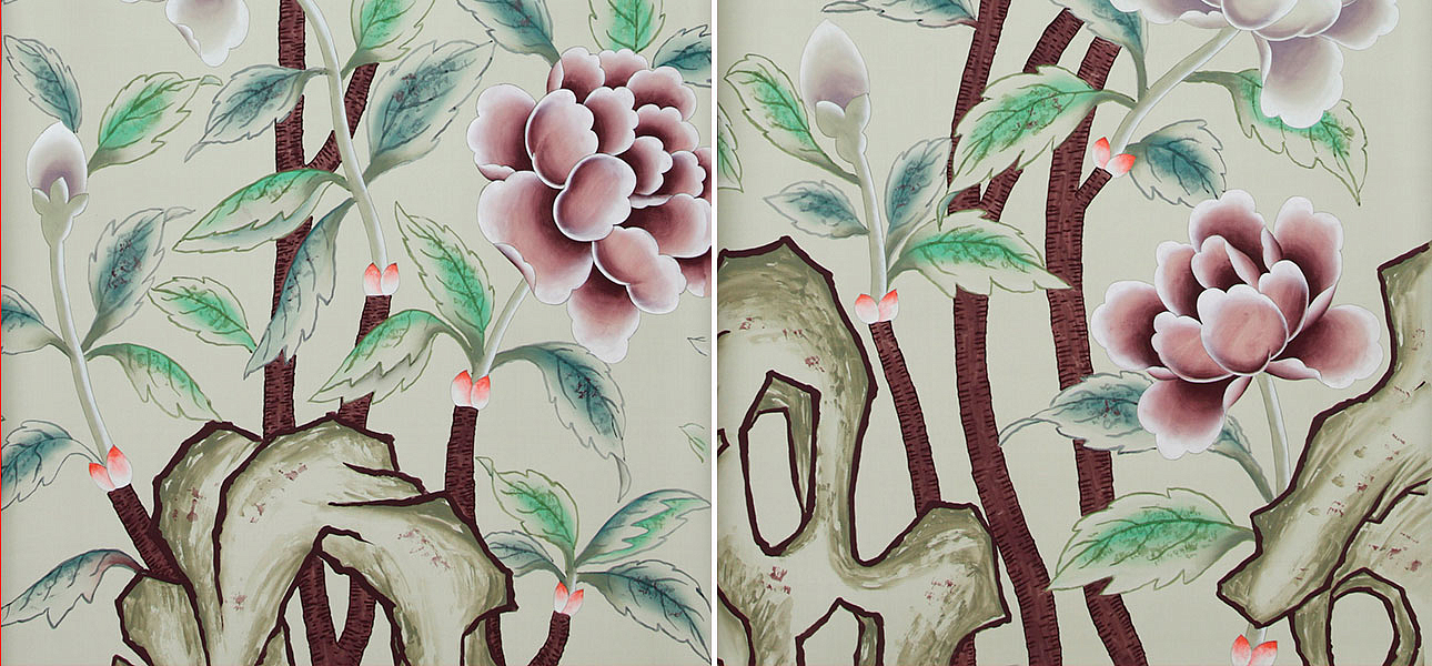 Обои ручная роспись Korean Peony Special Colourway on Icefield dyed silk Обои ручная роспись Korean Peony Special Colourway on Icefield dyed silk - Loft-Concept во Владивостоке