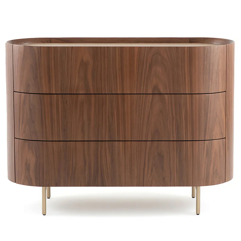 Комод округлой формы с тремя ящиками Walnut and Leather Коричневый Латунь Бежевый Комод округлой формы с тремя ящиками Walnut and Leather Коричневый Латунь Бежевый во Владивостоке | Loft Concept