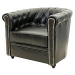 Кресло кожаное с мягкими подлокотниками на 4-х деревянных ножках Logan Leather Armchair black 2 варинант исполнения - 1 | Loft Concept во Владивостоке