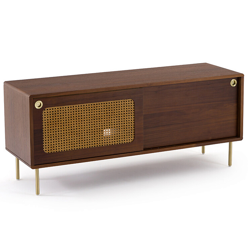 ТВ-тумба из ореха с плетеным декором Eland Wooden Wicker TV Stand Коричневый Латунь ТВ-тумба из ореха с плетеным декором Eland Wooden Wicker TV Stand Коричневый Латунь во Владивостоке | Loft Concept