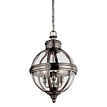 Подвесной светильник с прозрачным стеклянным плафоном в форме шара цвета никеля в индустриальном стиле на цепи 3 лампы Feiss варинант исполнения - 1 | Loft Concept во Владивостоке