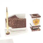 Настольный письменный набор из мрамора и лемезита с гербом и флагом России Marble Accessory варинант исполнения - 5 | Loft Concept во Владивостоке