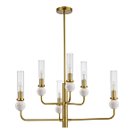 Люстра с 6-ю плафонами в форме стеклянных трубок и мраморных декоративных элементов Montreal варинант исполнения - 3 | Loft Concept во Владивостоке