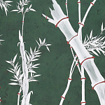 Обои ручная роспись Bamboo Argent on Edo Green painted silk варинант исполнения - 2 | Loft Concept во Владивостоке