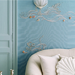 Обои с вышивкой ручной работы Amami Waves Moonbeam colourway on silk moire варинант исполнения - 2 | Loft Concept во Владивостоке