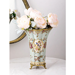 Ваза голубого цвета из фарфора с цветочным рисунком и бронзовой стрекозой Blue Garden варинант исполнения - 4 | Loft Concept во Владивостоке