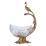 Чаша из прозрачного стекла на бронзовой подставке в виде павлина с рельефным хвостом Eden Garden варинант исполнения - 1 | Loft Concept во Владивостоке