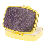 Таблетница карманная прямоугольная с 2-мя отделениями с зеркалом и накладкой из натурального камня Флюорит Gold Stone Pillboxes варинант исполнения - 2 | Loft Concept во Владивостоке