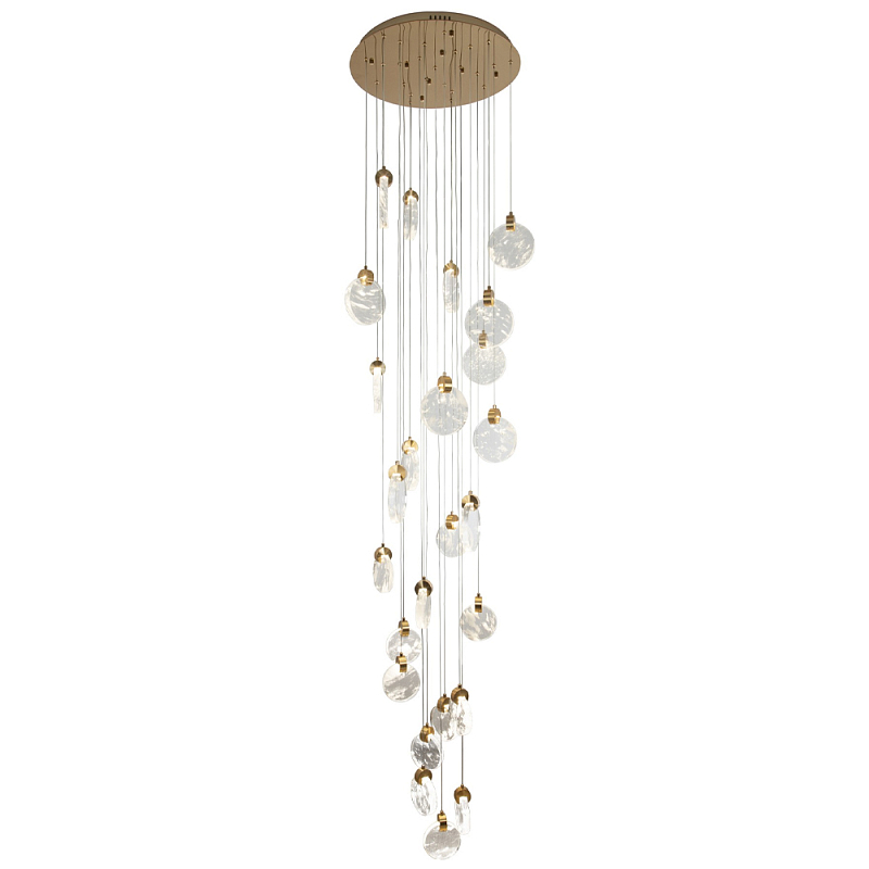 Каскадная люстра с плафонами в виде круглых пластин из хрусталя Esme Round Plates Chandelier 25 Прозрачное Стекло Золотой Каскадная люстра с плафонами в виде круглых пластин из хрусталя Esme Round Plates Chandelier 25 Прозрачное Стекло Золотой во Владивостоке | Loft Concept