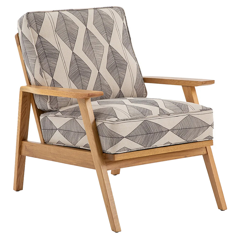 Кресло с каркасом из массива дуба Deniaud Oak Rhombus Beige Armchair Светлый дуб Бежевый Кресло с каркасом из массива дуба Deniaud Oak Rhombus Beige Armchair Светлый дуб Бежевый во Владивостоке | Loft Concept