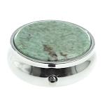 Таблетница карманная круглая с 3-мя отделениями с зеркалом и накладкой из натурального камня Жадеит Silver Stone Pillboxes варинант исполнения - 3 | Loft Concept во Владивостоке