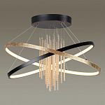 Люстра подвесная с 2-мя пересекающимися круглыми подвесами в черном и золотистом цвете и вертикальными подвесками Ring Horizontal варинант исполнения - 2 | Loft Concept во Владивостоке