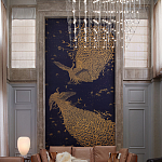 Обои ручная роспись в стиле Арт-деко Whistler Peacocks Colourway SC-100 on Empire Blue dyed silk варинант исполнения - 1 | Loft Concept во Владивостоке