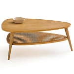 Журнальный стол из массива дуба и декором из плетеного ротанга Reyer Rattan Coffee Table варинант исполнения - 2 | Loft Concept во Владивостоке