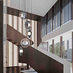 Люстра каскадная с 5-ю круглыми стеклянными плафонами дымчатого цвета и черными деталями Orbit Serenade варинант исполнения - 5 | Loft Concept во Владивостоке