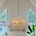 Люстра белая с несколькими ярусами деревянных палочек Bright Wooden Chandelier варинант исполнения - 2 | Loft Concept во Владивостоке