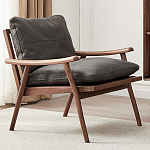 Кресло c каркасом из массива дерева и мягкой кожаной обивкой Walnut Armchair варинант исполнения - 1 | Loft Concept во Владивостоке