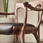 Стул деревянный с мягким сиденьем из коричневой натуральной кожи Moon Walnut Furniture варинант исполнения - 4 | Loft Concept во Владивостоке