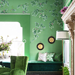 Обои ручная роспись Silk Tree Colourway SC-92 on Emerald Green dyed silk варинант исполнения - 2 | Loft Concept во Владивостоке