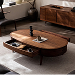 Кофейный стол овальный из дерева с 2-мя ящиками Coffee Walnut Table варинант исполнения - 2 | Loft Concept во Владивостоке