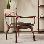 Стул деревянный с мягким сиденьем из коричневой натуральной кожи Moon Walnut Furniture варинант исполнения - 2 | Loft Concept во Владивостоке