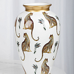 Ваза белая овальная с рисунком леопардов и золотыми акцентами LEOPARD Collection варинант исполнения - 3 | Loft Concept во Владивостоке