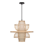 Подвесной светильник фигурный из деревянных прутьев с плафоном из натуральной ткани Light Inside the Cell варинант исполнения - 3 | Loft Concept во Владивостоке