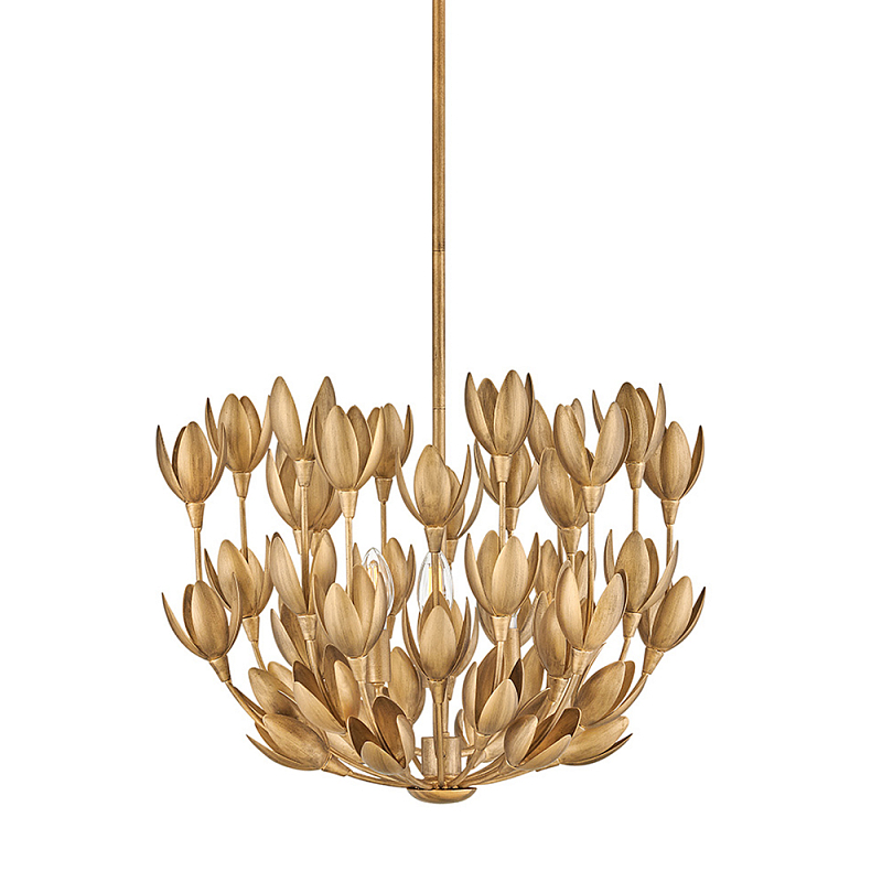 Люстра золотого цвета из множества металлических лепестков в форме тюльпанов Hinkley Золотой во Владивостоке | Loft Concept 
