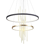 Люстра подвесная с 2-мя круглыми подвесами в черном и золотистом цвете и вертикальными подвесками Ring Horizontal варинант исполнения - 1 | Loft Concept во Владивостоке