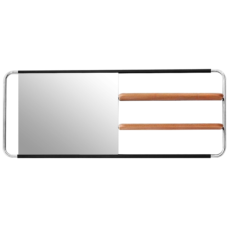 Настенное зеркало с двумя полками Two Shelves Functional Mirrors Древесина Черный Хром Настенное зеркало с двумя полками Two Shelves Functional Mirrors Древесина Черный Хром во Владивостоке | Loft Concept