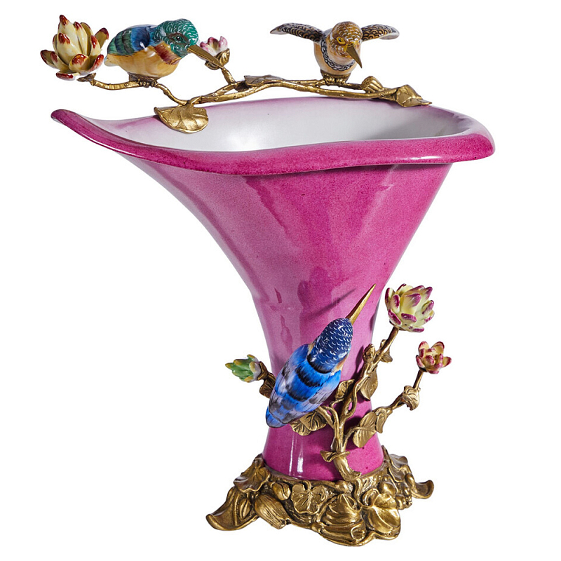 Ваза розового цвета из фарфора с птичкми и цветущими ветвями Garden of Eden Розовый Бронза Мульти во Владивостоке | Loft Concept 