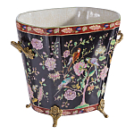 Кашпо из фарфора черная с цветочной росписью и бронзовой стрекозой Spring Garden варинант исполнения - 3 | Loft Concept во Владивостоке