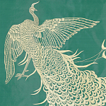 Обои ручная роспись в стиле Арт-деко Whistler Peacocks Original colourway on green painted silk варинант исполнения - 2 | Loft Concept во Владивостоке