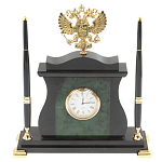 Часы настольные с Гербом России и 2-мя шариковыми ручками в комплекте Stone Clock варинант исполнения - 1 | Loft Concept во Владивостоке