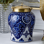 Ваза с насыщенным синим орнаментом и золотой крышкой Blue & White Ornament  варинант исполнения - 2 | Loft Concept во Владивостоке