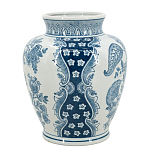 Ваза округлой формы белого цвета с синим растительным узором Blue & White Ornament  варинант исполнения - 2 | Loft Concept во Владивостоке