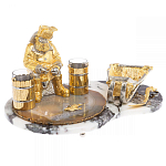 Икорница со стопками с декором "Рыбак с санями" с гравировкой на подставке из натуральных камней Агат Мрамор Decorative Cavair Dishes варинант исполнения - 4 | Loft Concept во Владивостоке